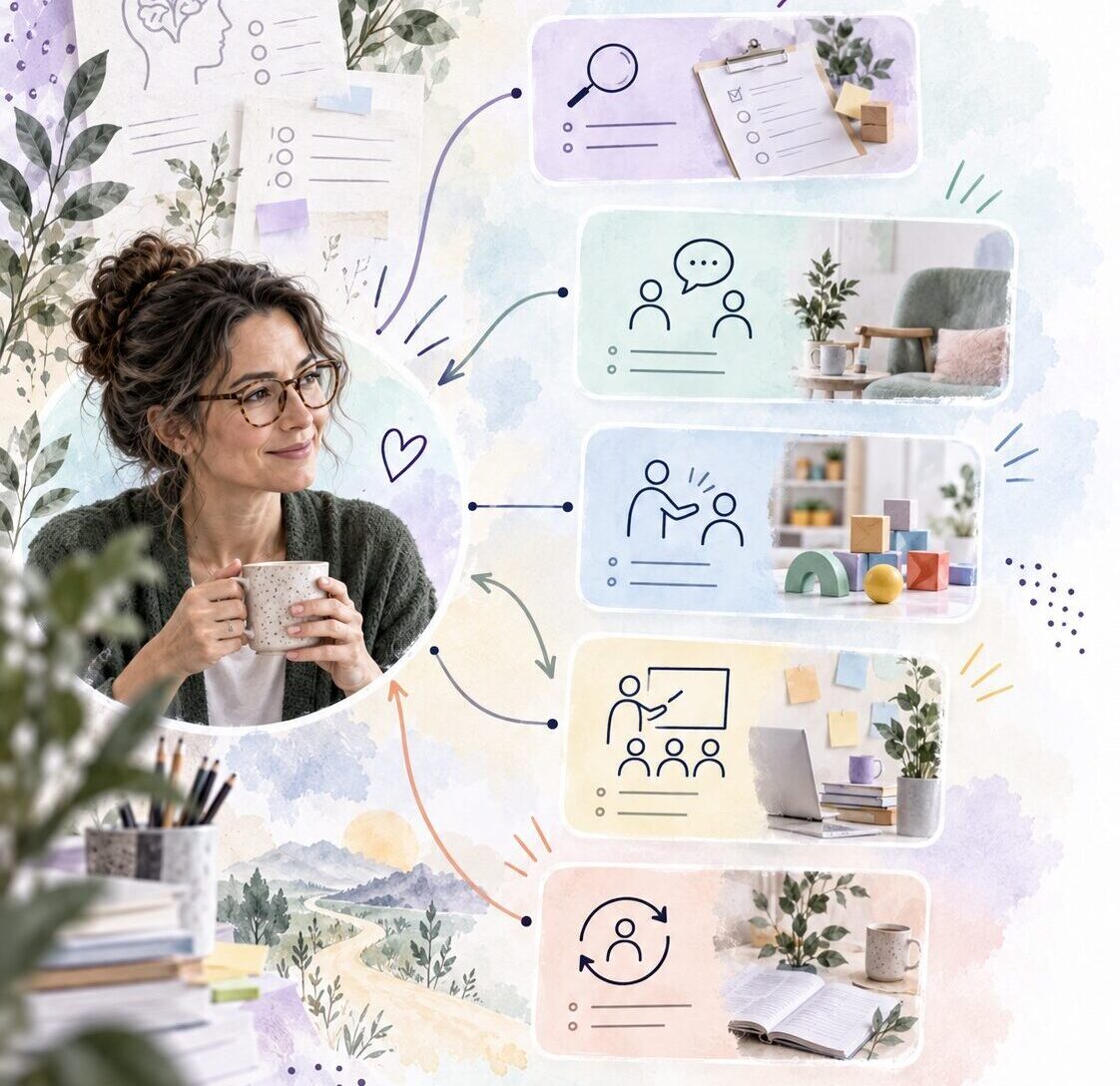 A specialist with several distinct service offers, including assessment, consultation, intervention, training and review.